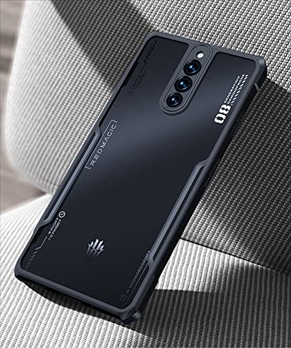 GIOPUEY Case Compatible with Red Magic 8 Pro/8 Pro+, Hard PC + Soft TPU Cover, High Transparency, Clear Phone Case, Airbag Anti-Drop, No Yellowing - black
