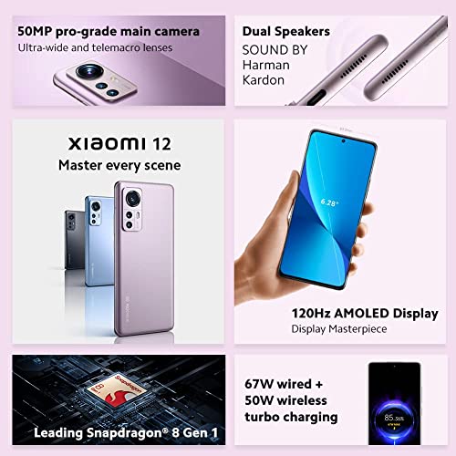 Xiaomi 12 - Smartphone 8+256GB, 6.28” 120Hz AMOLED Display, Snapdragon 8 Gen 1, 50MP+13MP+5MP Triple Camera, 4500mAh, Gray (UK Version + 2 Years Warranty)