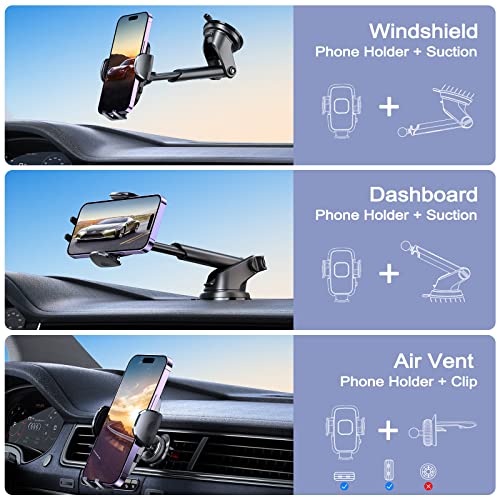 Phone Holder for Cars, Strong Suction Car Phone Holder for Dashboard/Windscreen/Air Vent, Rainway Universal Mobile Phone Holder for Car, 360° Rotation Car Phone Mount for iPhone Samsung Oneplus etc.