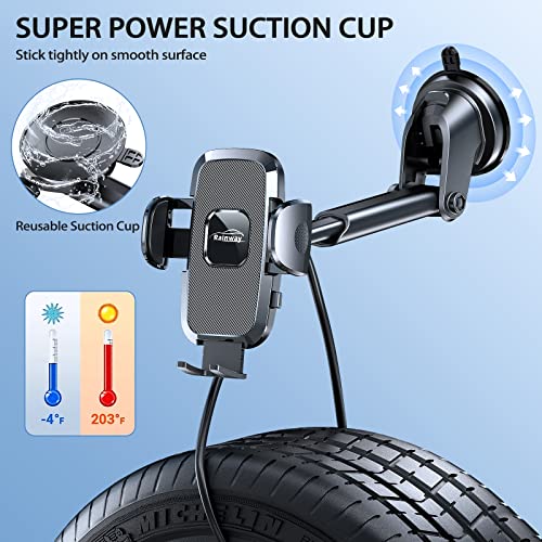 Phone Holder for Cars, Strong Suction Car Phone Holder for Dashboard/Windscreen/Air Vent, Rainway Universal Mobile Phone Holder for Car, 360° Rotation Car Phone Mount for iPhone Samsung Oneplus etc.