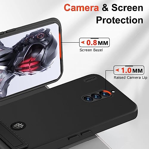 Case for Red Magic 8 Pro / 8 Pro+ Plus Phone Case with Glass Screen Protector, [3 Stand Ways] Metal Kickstand/Stand Silicone TPU Shockproof Protective Case for ZTE Nubia Red Magic 8 Pro - Black