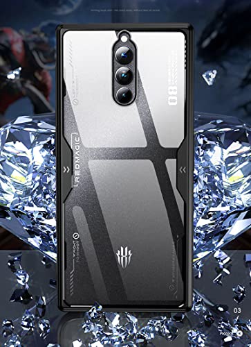 GIOPUEY Case for Nubia Red Magic 8 Pro/Pro+, Transparent Hard PC + Soft Silicone TPU Assembled Cover, With Resilient Shock Absorption, Non-Slip Slim Phone Case for Nubia Red Magic 8 Pro/Pro+ (Black)