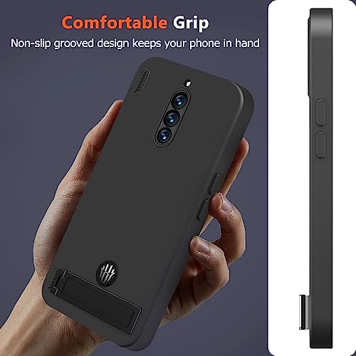 Case for Red Magic 8 Pro / 8 Pro+ Plus Phone Case with Glass Screen Protector, [3 Stand Ways] Metal Kickstand/Stand Silicone TPU Shockproof Protective Case for ZTE Nubia Red Magic 8 Pro - Black