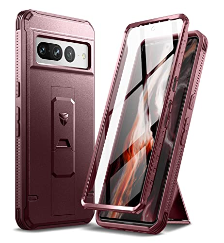 Dexnor for Google Pixel 7 Pro 5G Case, [Built in Screen Protector and Kickstand] Heavy Duty Military Grade Protection Shockproof Protective Cover for Samsung Google Pixel 7 Pro 5G - Magic Red