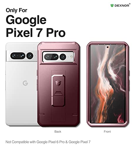 Dexnor for Google Pixel 7 Pro 5G Case, [Built in Screen Protector and Kickstand] Heavy Duty Military Grade Protection Shockproof Protective Cover for Samsung Google Pixel 7 Pro 5G - Magic Red
