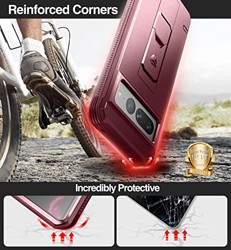 Dexnor for Google Pixel 7 Pro 5G Case, [Built in Screen Protector and Kickstand] Heavy Duty Military Grade Protection Shockproof Protective Cover for Samsung Google Pixel 7 Pro 5G - Magic Red