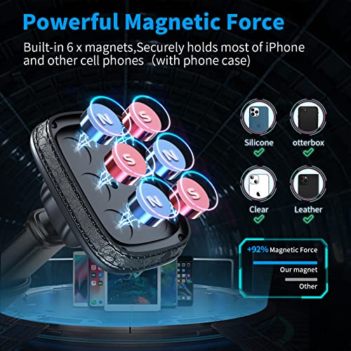 APPS2Car Magnetic Phone Car Mount, Universal Dashboard Windscreen Industrial-Strength Suction Cup Car Phone Mount Holder with Adjustable Telescopic Arm, 6 Strong Magnets for All Cell Phones