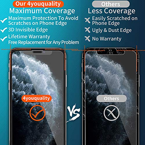 4youquality [3-Pack[Full Coverage] iPhone 11 Pro, iPhone XS and iPhone X Screen Protector, Tempered Glass Film [Full-Coverage][LifetimeWarranty] Screen Protector for iPhone X/XS and iPhone 11 Pro