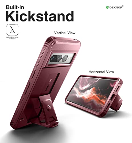 Dexnor for Google Pixel 7 Pro 5G Case, [Built in Screen Protector and Kickstand] Heavy Duty Military Grade Protection Shockproof Protective Cover for Samsung Google Pixel 7 Pro 5G - Magic Red