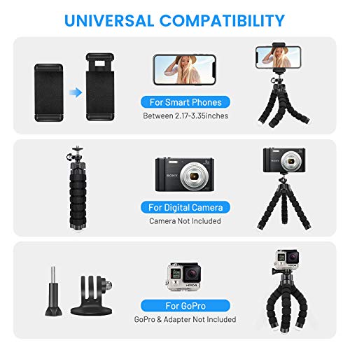 Lidasen Phone Tripod Holder, Flexible Mini Tripod for Phones with Bluetooth Control, Portable Travel Camera Mobile Phone Tripod Mount Compatible with iPhone, Android Phones, GoPro, 4-8" Smart Device