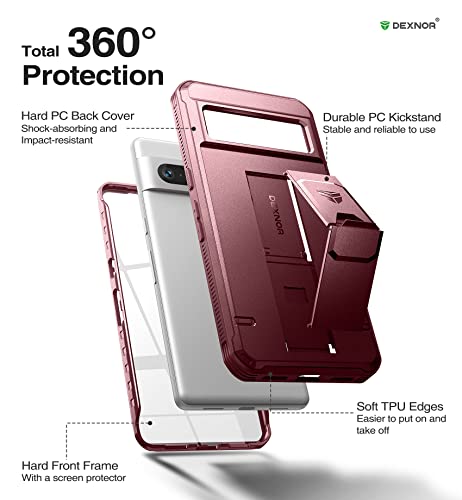 Dexnor for Google Pixel 7 Pro 5G Case, [Built in Screen Protector and Kickstand] Heavy Duty Military Grade Protection Shockproof Protective Cover for Samsung Google Pixel 7 Pro 5G - Magic Red