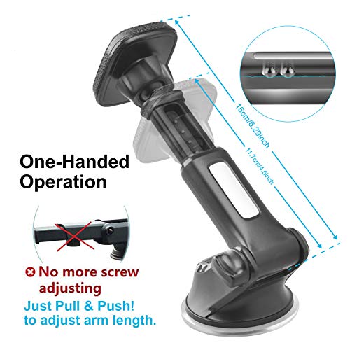 APPS2Car Magnetic Phone Car Mount, Universal Dashboard Windscreen Industrial-Strength Suction Cup Car Phone Mount Holder with Adjustable Telescopic Arm, 6 Strong Magnets for All Cell Phones