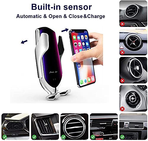 Wireless Car Charger, Smart Sensor 10W Fast Charging Auto-Clamp Air Vent Phone Holder Mount for Apple iPhone 13/12/11/8/8P/X/XS/XR, Samsung S20/S10/S9/Note8-10, HUAWEI Mate40/30/20, Xiaomi Mix 4/3/2S