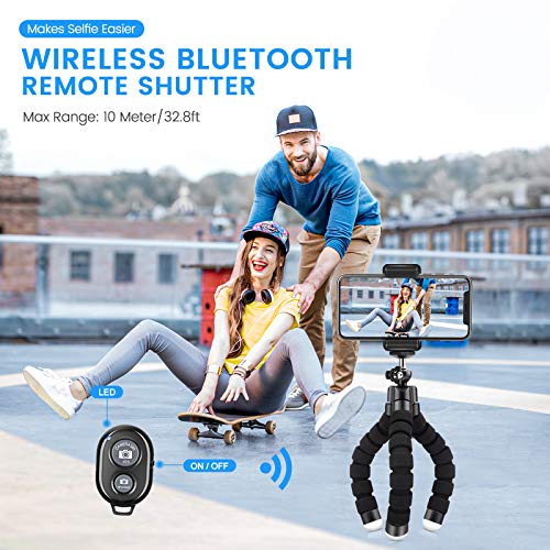 Lidasen Phone Tripod Holder, Flexible Mini Tripod for Phones with Bluetooth Control, Portable Travel Camera Mobile Phone Tripod Mount Compatible with iPhone, Android Phones, GoPro, 4-8" Smart Device