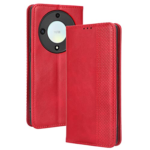 WOBURN Leather Folio Cover for Honor Magic 5 Lite 5G (Magic5 Lite) / X9a Case, Magnetic Closure Full Protection Shell Book Design Wallet Flip with [Card Slots]& [Kickstand]. Red