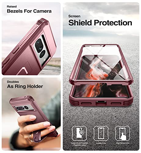 Dexnor for Google Pixel 7 Pro 5G Case, [Built in Screen Protector and Kickstand] Heavy Duty Military Grade Protection Shockproof Protective Cover for Samsung Google Pixel 7 Pro 5G - Magic Red