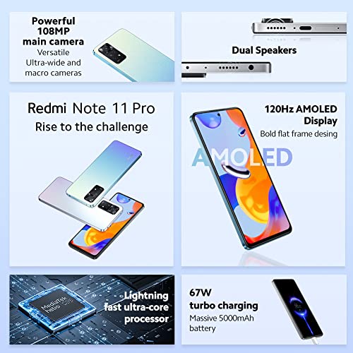Xiaomi Redmi Note 11 Pro - Smartphone 6+128GB, 6.67” 120Hz FHD+ AMOLED DotDisplay, MediaTek Helio G86, 108MP+8MP+2MP+2MP AI quad Camera, 5000mAh, Graphite Gray (UK Version + 2 Years Warranty)