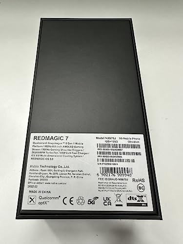 REDMAGIC 7 165Hz Gaming Phone, 5G Android Smartphone, 12GB RAM+128GB ROM, Snapdragon 8 Gen 1, 6.8" AMOLED FHD Screen, 4500mAh, 64MP Camera, Dual-Sim, NFC, Unlocked Mobile Phone Black (No UK Charger)