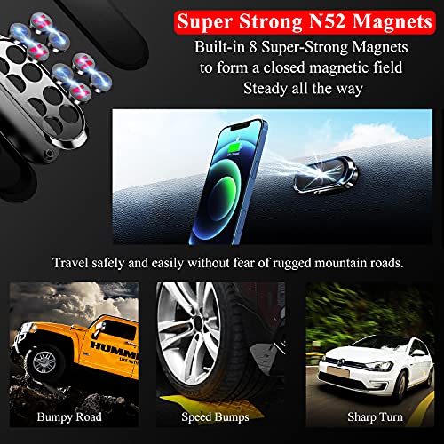 Qianyou 2 Packs Magnetic Car Phone Holder, 360° Rotation Magnets Cell Phone Mount, Universal Mobile Phone Holders for Cars Dashboard for iPhone 13 12 11 XS 8 Plus, for Samsung S20 S10, Black+Black