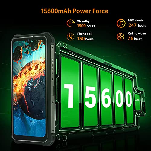 15600mAh Rugged Smartphone, OUKITEL WP15S (2022) Rugged Phones Android 11, 6.52 inch IP68 Waterproof Unlocked Mobile Phones 4G Dual SIM, 20MP + 8MP Camera, 4GB + 64GB / 2TB Extension, NFC, GPS, Black