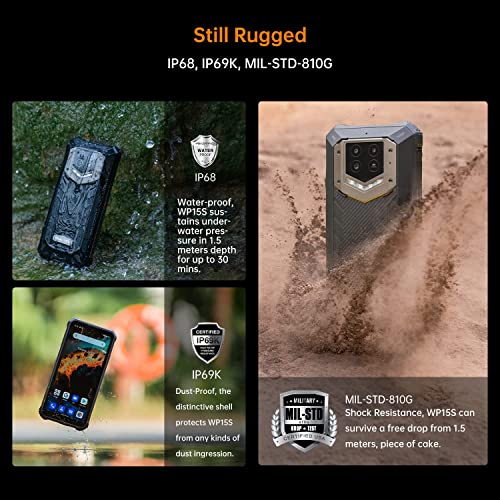 15600mAh Rugged Smartphone, OUKITEL WP15S (2022) Rugged Phones Android 11, 6.52 inch IP68 Waterproof Unlocked Mobile Phones 4G Dual SIM, 20MP + 8MP Camera, 4GB + 64GB / 2TB Extension, NFC, GPS, Black