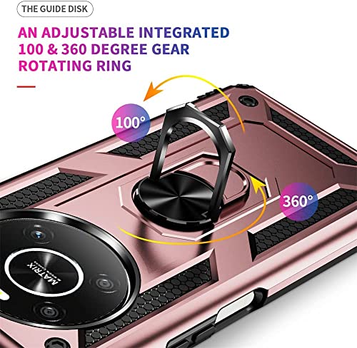 PIXFAB For Honor Magic 4 Lite 4G / 5G Case, Shockproof Case, Protective Ring Armour Phone Cover with [Kickstand], Dual Layer Shock Absorption, Phone Case For Honor Magic 4 Lite - Rose Gold