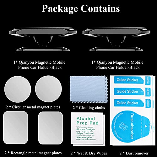 Qianyou 2 Packs Magnetic Car Phone Holder, 360° Rotation Magnets Cell Phone Mount, Universal Mobile Phone Holders for Cars Dashboard for iPhone 13 12 11 XS 8 Plus, for Samsung S20 S10, Black+Black