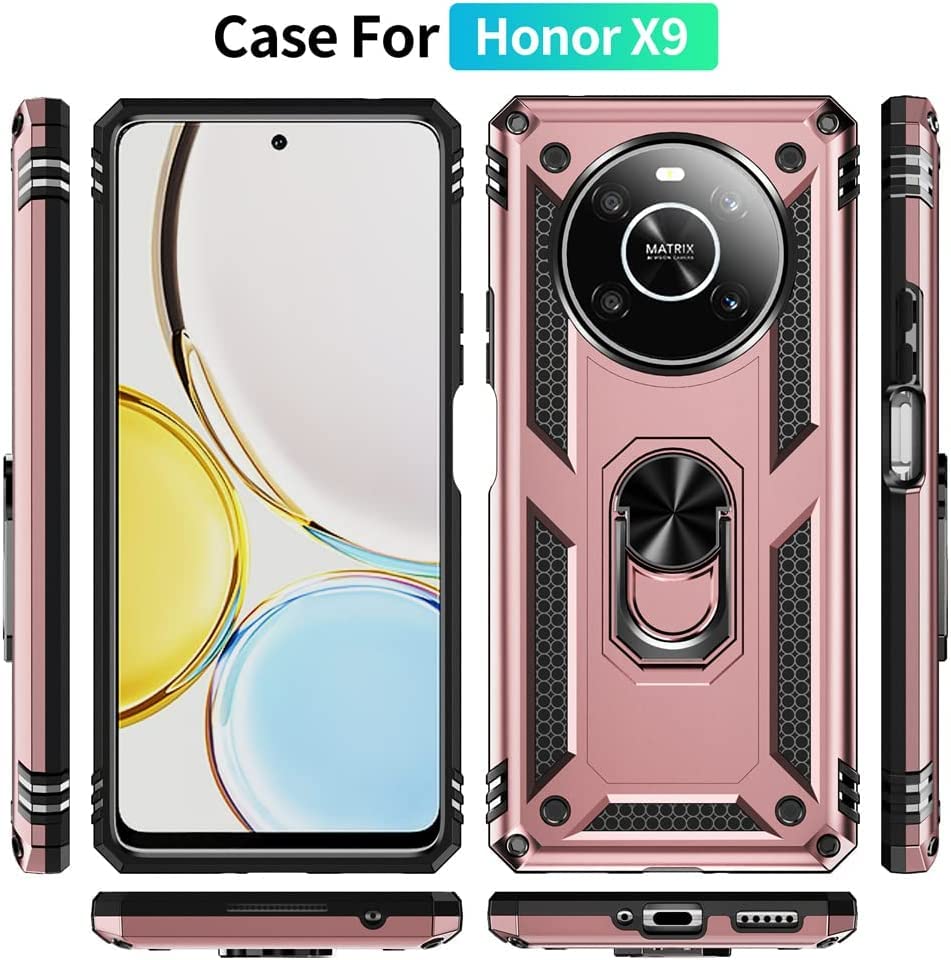 PIXFAB For Honor Magic 4 Lite 4G / 5G Case, Shockproof Case, Protective Ring Armour Phone Cover with [Kickstand], Dual Layer Shock Absorption, Phone Case For Honor Magic 4 Lite - Rose Gold