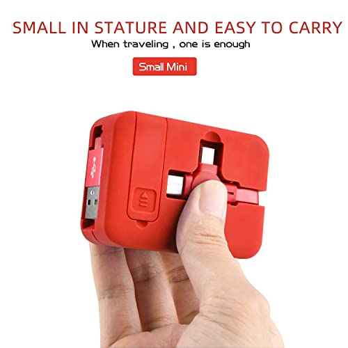 TEXXY Multi 3-in-1 Charging Cable,three in One Charging Cable Roll Retractable Charging Cable Carry on Phone Holder/Charger 4 in 1, Multi Charger Cable for Laptop Tablet Mobile Phone, Red