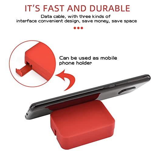 TEXXY Multi 3-in-1 Charging Cable,three in One Charging Cable Roll Retractable Charging Cable Carry on Phone Holder/Charger 4 in 1, Multi Charger Cable for Laptop Tablet Mobile Phone, Red