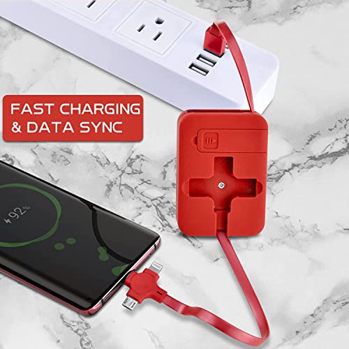 TEXXY Multi 3-in-1 Charging Cable,three in One Charging Cable Roll Retractable Charging Cable Carry on Phone Holder/Charger 4 in 1, Multi Charger Cable for Laptop Tablet Mobile Phone, Red