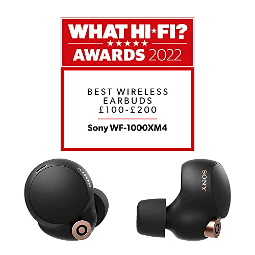 Sony WF-1000XM4 Truly Wireless Noise Cancelling Headphone - Up to 24 hours battery life -Optimised for Alexa and Google Assistant-with built-in mic for calls, Black
