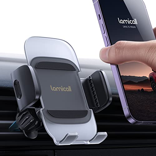 Lamicall Car Phone Holder Vent - [Translucent Design] Universal Car Phone Mount with Metal Hook, Air Vent Mobile Phone Holder Car for iPhone 14 13 12 11 Pro Max Plus Mini, Samsung S23, 4-7” Cellphone