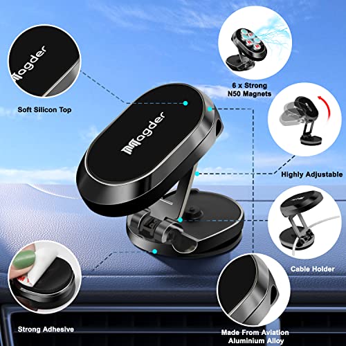 Magder Magnetic Phone Car Mount, 360° Rotating Highly Adjustable Mobile Phone Holder For Car With 6 Strong Magnets. Compatible With iPhone Xs 11 12 13 Max Pro Max Samsung S22, S21, S20, Xiaomi etc