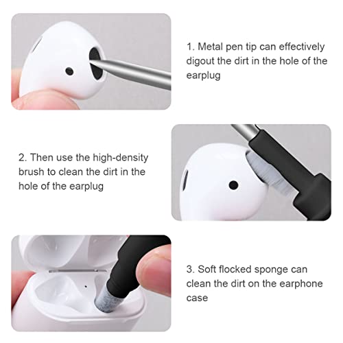 Vicloon Wireless Earbuds Clean Pen, Cleaning Pen Electronics Cleaning Brush Earphones Cleaner Accessories, Multifunctional Earphone Cleaning Kit for Dust Removal Earbuds Mobile Phone（Black）