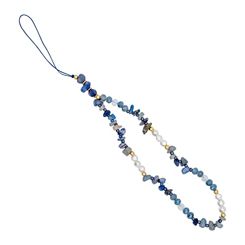 Bailinks Mobile Phone Beaded Charm Strap, Mobile Phone Lanyard Key Chain Wristband, Handmade Crushed Stone Pearl Phone Case Charm Jewelry Accessory (Blue)