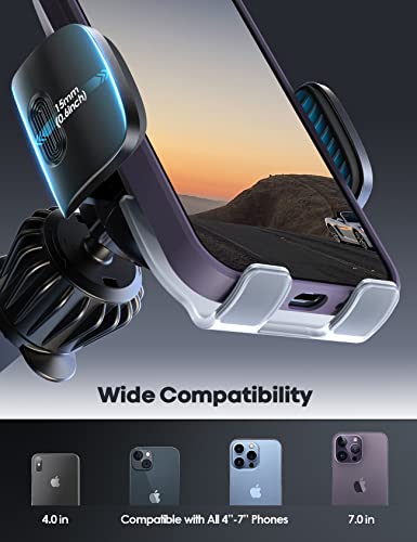 Lamicall Car Phone Holder Vent - [Translucent Design] Universal Car Phone Mount with Metal Hook, Air Vent Mobile Phone Holder Car for iPhone 14 13 12 11 Pro Max Plus Mini, Samsung S23, 4-7” Cellphone