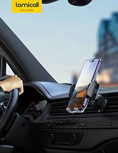 Lamicall Car Phone Holder Vent - [Translucent Design] Universal Car Phone Mount with Metal Hook, Air Vent Mobile Phone Holder Car for iPhone 14 13 12 11 Pro Max Plus Mini, Samsung S23, 4-7” Cellphone
