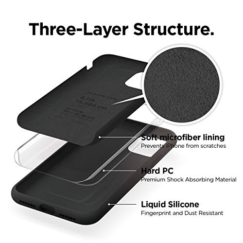 elago Liquid Silicone Case Compatible with iPhone 11 case (6.1 inches), Silicone Mobile Phone Case, All-round Protection: 3-layer Protective Case, Raised Edge for Screen and Camera (Black)
