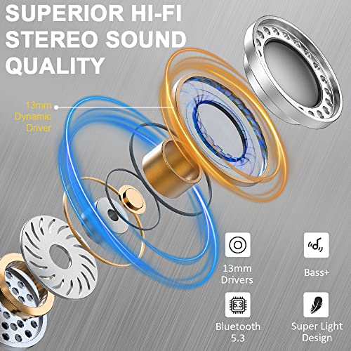 Wireless Earbuds, Bluetooth 5.3 Headphones Mini Wireless Headphones In Ear with ENC Noise Cancelling Mic, 42H Bluetooth Earbuds with HiFi Stereo Bluetooth Earphones Sport IP7 Waterproof, LED Display