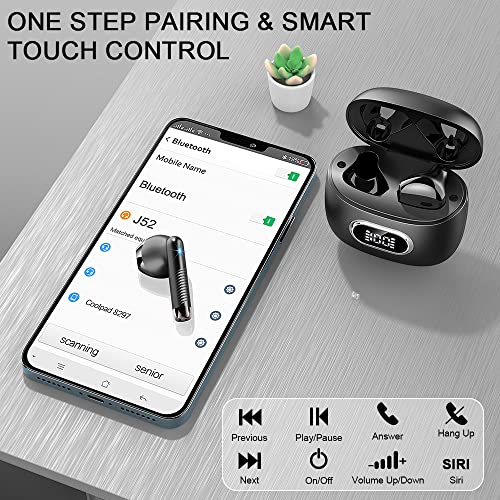 Wireless Earbuds, Bluetooth 5.3 Headphones Mini Wireless Headphones In Ear with ENC Noise Cancelling Mic, 42H Bluetooth Earbuds with HiFi Stereo Bluetooth Earphones Sport IP7 Waterproof, LED Display
