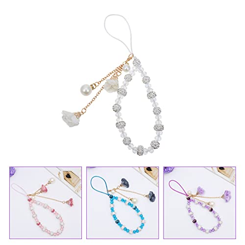 Hemobllo Cell Phone Strap Charm Rhinestone Beaded Phone Straps Crystal Flower Pendant Charm Phone Lanyard Phone Accessories for Backpack Smart Phone Camera Purse (Random Color)