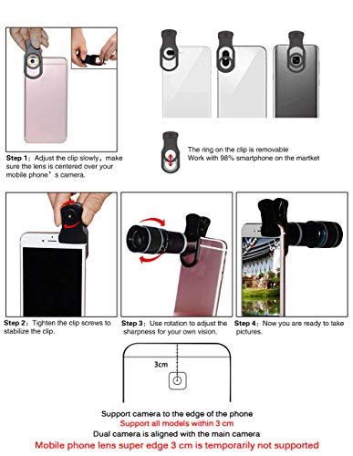 Cell Phone Camera Lens Kit,11 in 1 Universal 20x Telephoto Lens,0.63Wide Angle+15X Macro+198°Fisheye+2X Telephoto+Kaleidoscope+CPL/Starlight/Eyemask/Tripod,for Most iPhone Smartphone