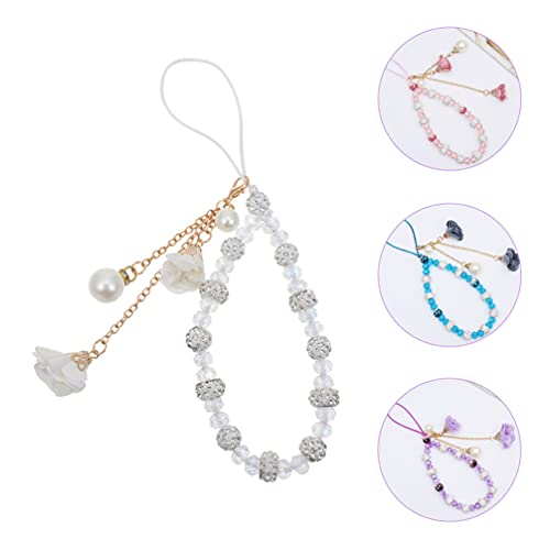 Hemobllo Cell Phone Strap Charm Rhinestone Beaded Phone Straps Crystal Flower Pendant Charm Phone Lanyard Phone Accessories for Backpack Smart Phone Camera Purse (Random Color)