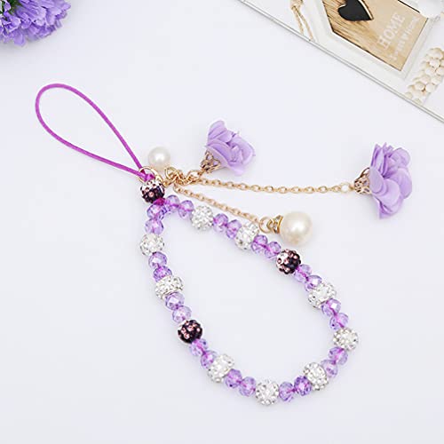 Hemobllo Cell Phone Strap Charm Rhinestone Beaded Phone Straps Crystal Flower Pendant Charm Phone Lanyard Phone Accessories for Backpack Smart Phone Camera Purse (Random Color)