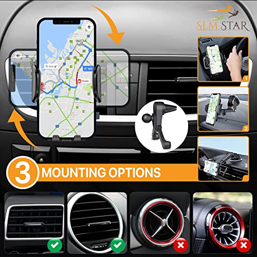 SLM Star Car Phone Holder - 360° View Shock Proof Ultra Strong Suction and Easy Adjustable Mounting on Dashboard, Windscreen, Air Vent for Smartphones