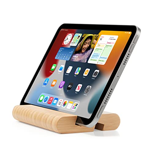 FadyDail Bamboo Tablet Stand Wooden Mobile Phone Stand for Desktop, Wood Tablet Holder Desk Cell Phone Holder Mobile Stand for iPhone iPad Tablets and All Phones (Large Size)