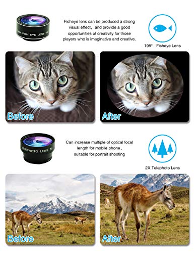 Cell Phone Camera Lens Kit,11 in 1 Universal 20x Telephoto Lens,0.63Wide Angle+15X Macro+198°Fisheye+2X Telephoto+Kaleidoscope+CPL/Starlight/Eyemask/Tripod,for Most iPhone Smartphone
