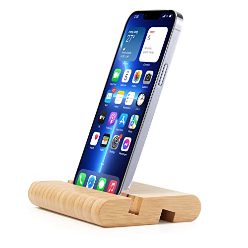 FadyDail Bamboo Tablet Stand Wooden Mobile Phone Stand for Desktop, Wood Tablet Holder Desk Cell Phone Holder Mobile Stand for iPhone iPad Tablets and All Phones (Large Size)