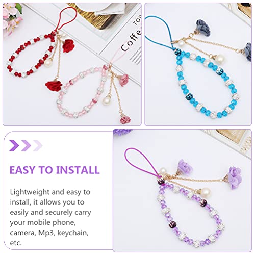 Hemobllo Cell Phone Strap Charm Rhinestone Beaded Phone Straps Crystal Flower Pendant Charm Phone Lanyard Phone Accessories for Backpack Smart Phone Camera Purse (Random Color)
